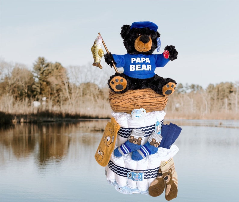 Fisherman Diaper Cake, Teddy Bear Diaper Cake, Nautical shops Baby Shower, Centerpiece