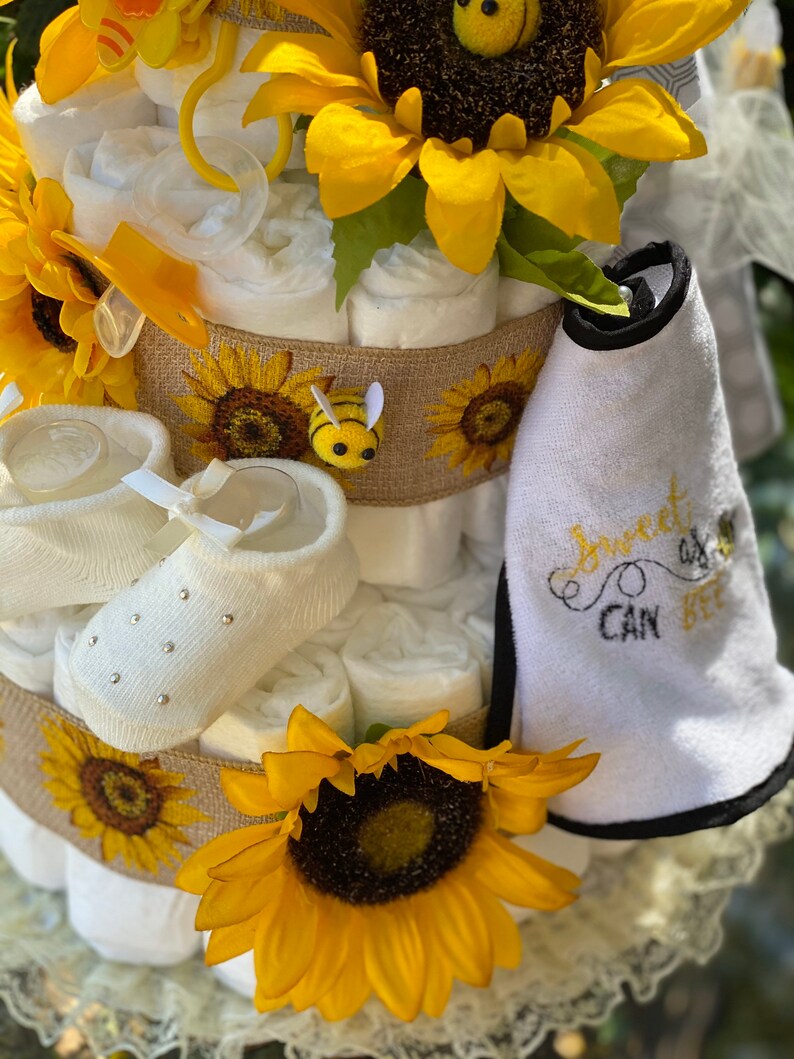 Sunflower Diaper Cake Neutral Diaper Cake Bumblebee Diaper | Etsy