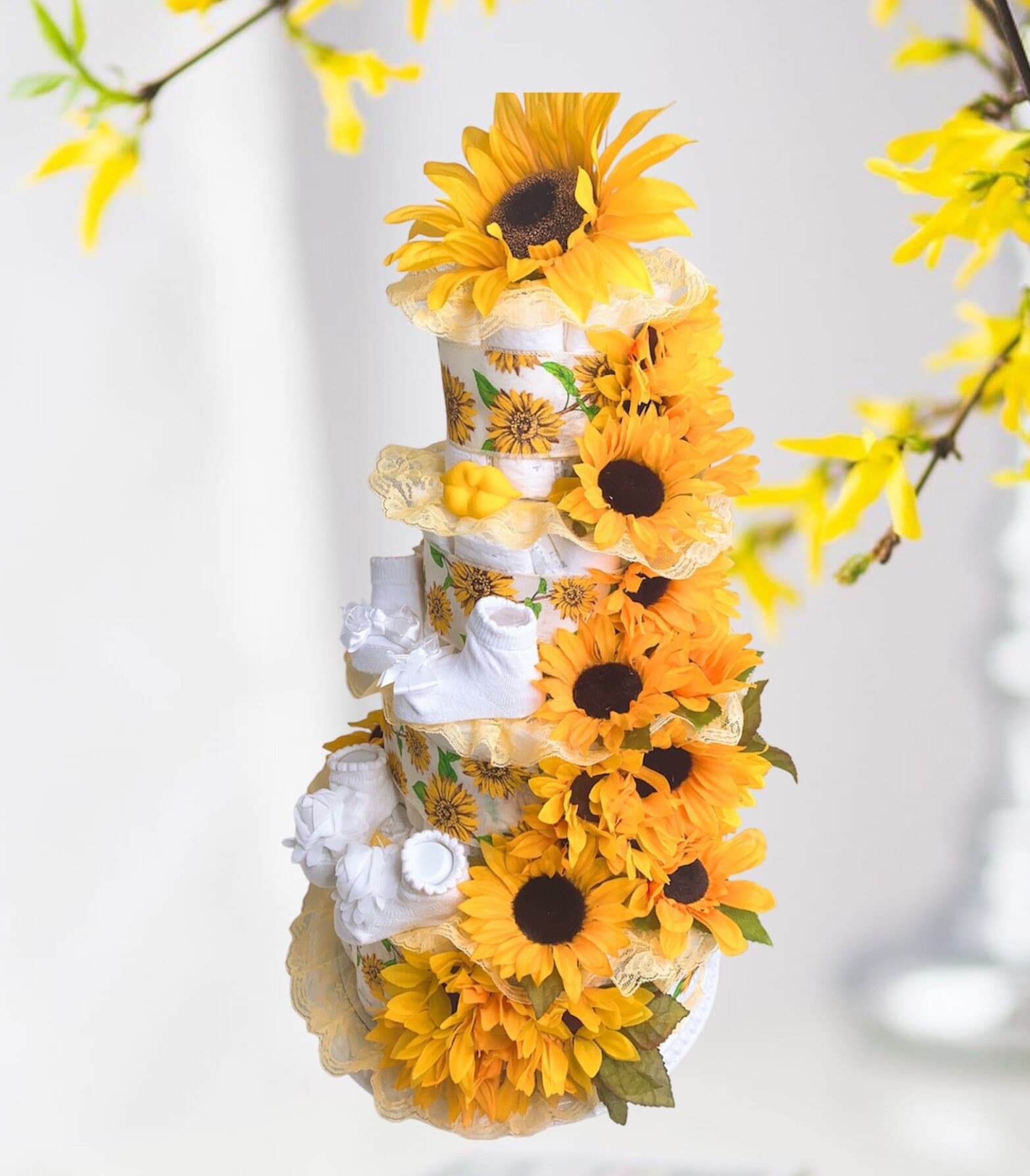 Sunflowers Diaper Cake 4 tiers Sunflowers Theme Sunflowers Baby Shower Centerpiece