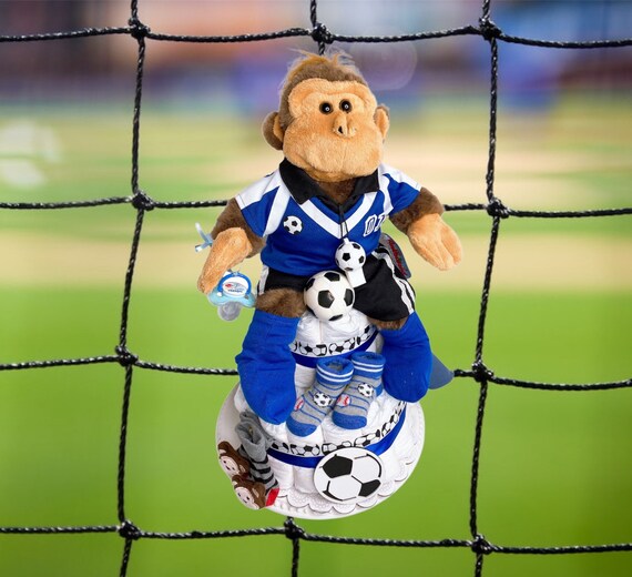 Soccer Monkey Diaper Cake: Sports Baby Shower Centerpiece