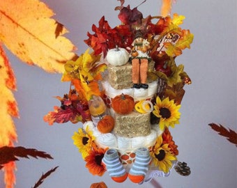 Pumpkin Diaper Cake: Fall Harvest Baby Shower Centerpiece