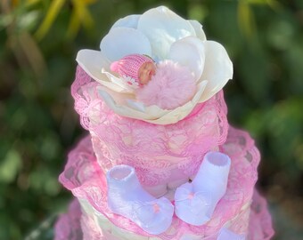 Flowers Diaper Cake, Girl Diaper Cake, Centerpiece
