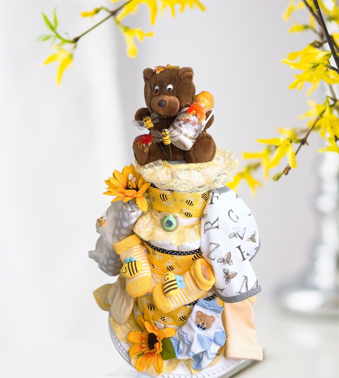 Honey Teddy Bear Diaper Cake Bees Diaper Cake Bumblebee Baby - Etsy UK