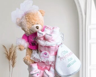 Princess Bear Girl Diaper Cake, Centerpiece