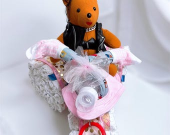 Motorcycle Girls Diaper Cake, Baby Shower Gift