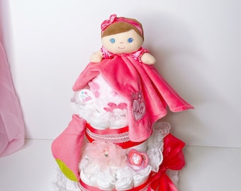 Girl Diaper Cake: 2-Tier Baby Doll Centerpiece