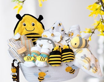 Newborn Bee Gift Basket , Neutral Gender Gift Basket, Bumblebee Gift Set, Bees Baby Shower