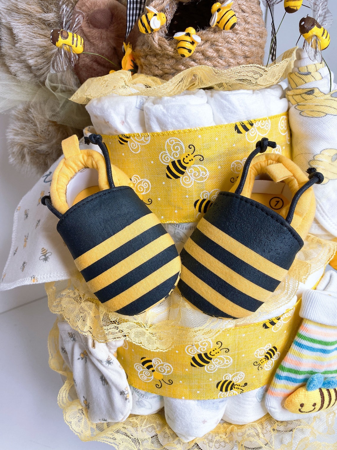 Honey Teddy Bear Diaper Cake Bee Diaper Cakebumblebee Theme Etsy