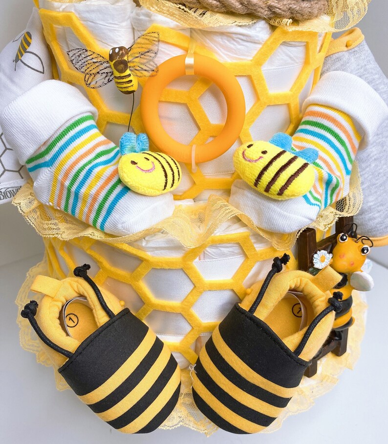 Honey Teddy Bear Diaper Cake Bee Diaper Cake Centerpiece Etsy