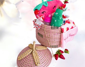 Newborn Gift Basket, Strawberry Girl Gift Basket, Baby Girl Gift Set, Baby Girl Gift Basket