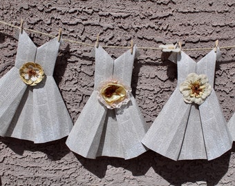 Paper Dress Garland, Bridal Shower, Baby Shower, Set of 5.