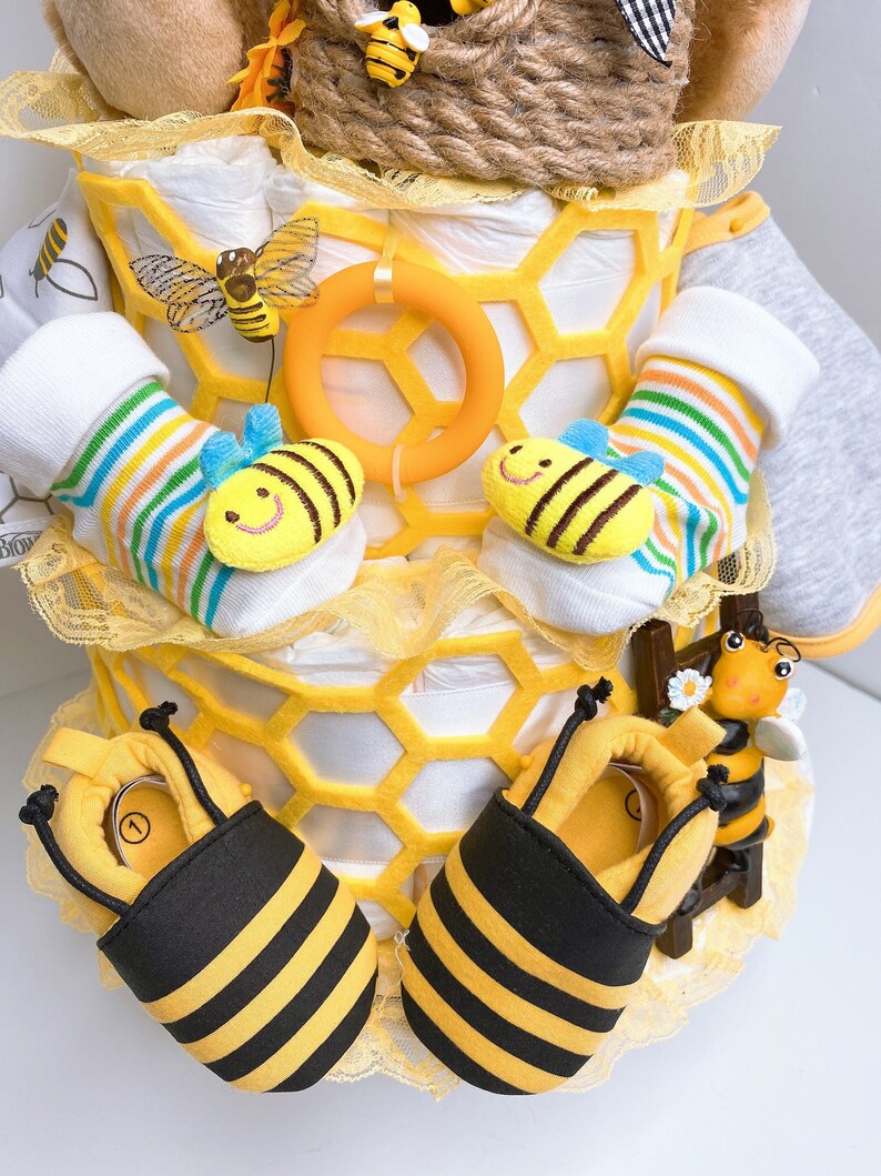 Honey Teddy Bear Diaper Cake Bee Diaper Cake Centerpiece Etsy
