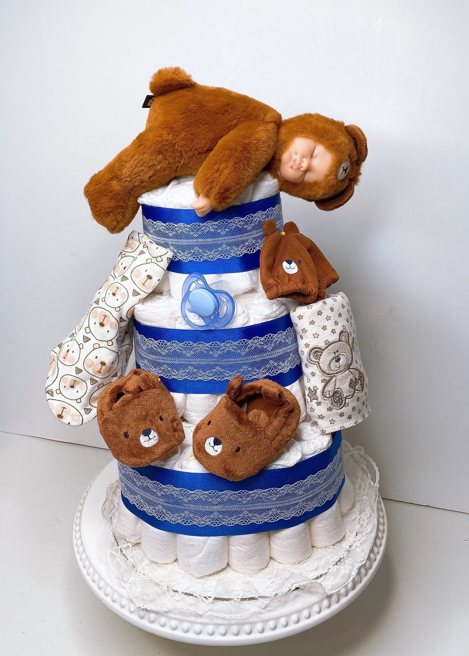 Teddy Bear Diaper Cake Bear Diaper Cake Boy Diaper Cake Etsy