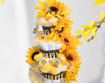 Sunflowers Diaper Cake, Bee Diaper Cake, Centerpiece