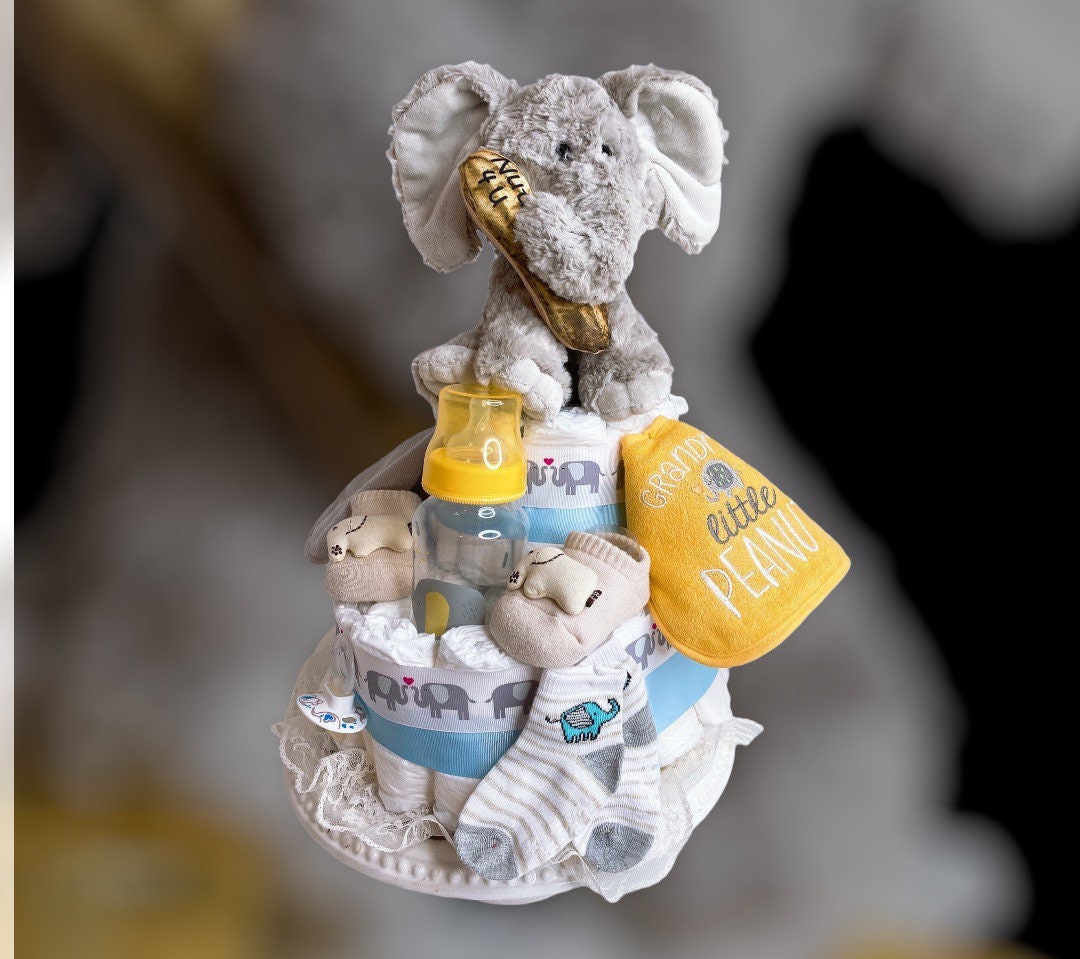 Elephant Diaper Cake Elephant Themed Boy Elephant Baby Shower Centerpiece