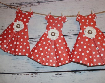 Paper Dress Garland, Polka Dot Garland,Tea Party, Set of 5