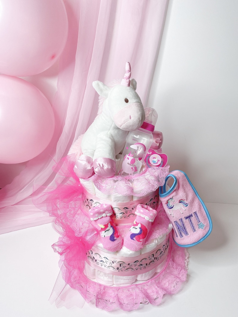 Unicorn Diaper Cake Girl Diaper Cake Unicorn Themed Etsy