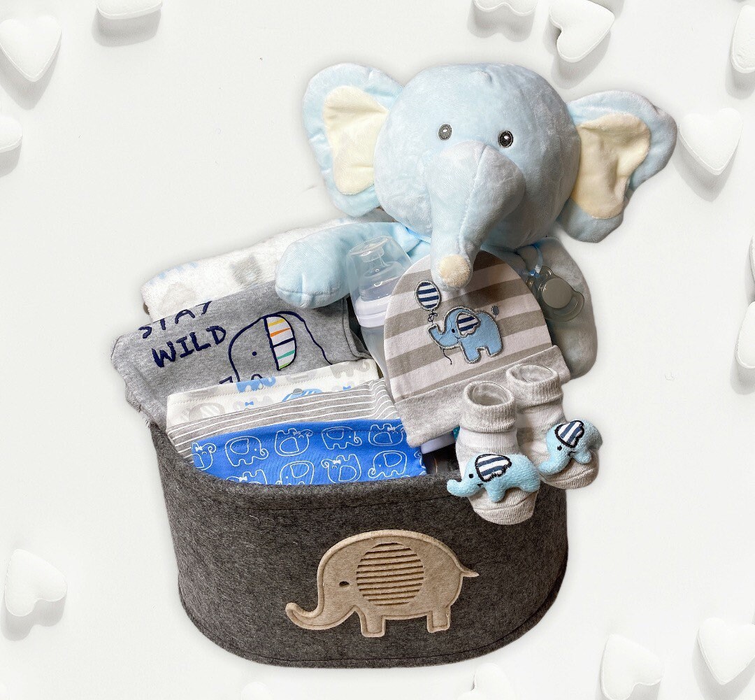 Newborn Gift Basket, Baby Boy Gift Basket, Newborn Gift, Elephant Gift