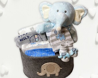 Newborn Gift Basket, Baby boy Gift Basket, Newborn Gift, Elephant Gift Basket, Safari Themed