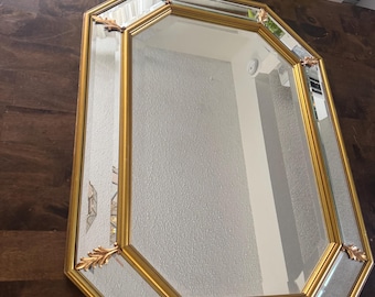 Large Framed Vintage Bombay Company Florance Octagon Mirror, Geometric Wall Mirror, Hollywood Regency, Eclectic Whimsical Vanity 30”x 23”