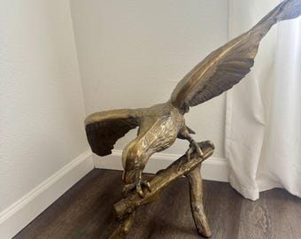 Estátua de águia vintage extragrande em latão maciço – 89 cm de envergadura e 61 cm de altura, decoração patriótica americana tradicional, escultura de águia federal.
