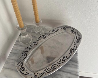 Vintage Lenox Chrom Serviertablett, dekorative Metallplatte, Hollywood Glam, moderne minimalistische Kaffeetischdekoration