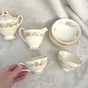 Tea Set for Two with Cream and Sugar Server- Vintage Homer Laughlin Cashmere Georgian Eggshell Tea Set