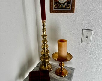 Vintage Homco Solid Brass Candlestick, 17” Tall Taper Candle Holder, Mid Century Modern Hollywood Regency, Large Brass Boho Glam Home Decor