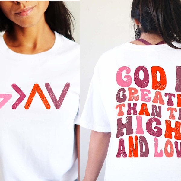 God Is Greater Than The Highs And Lows, Retro Shirt Design, Perfect Christian Quotes For Printable Laptop Stickers or Sublimation Designs