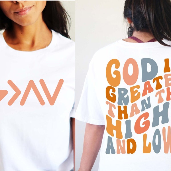 God Is Greater Than The Highs And Lows, Retro Shirt Design, Perfect Christian Quotes For Printable Laptop Stickers or Sublimation Designs