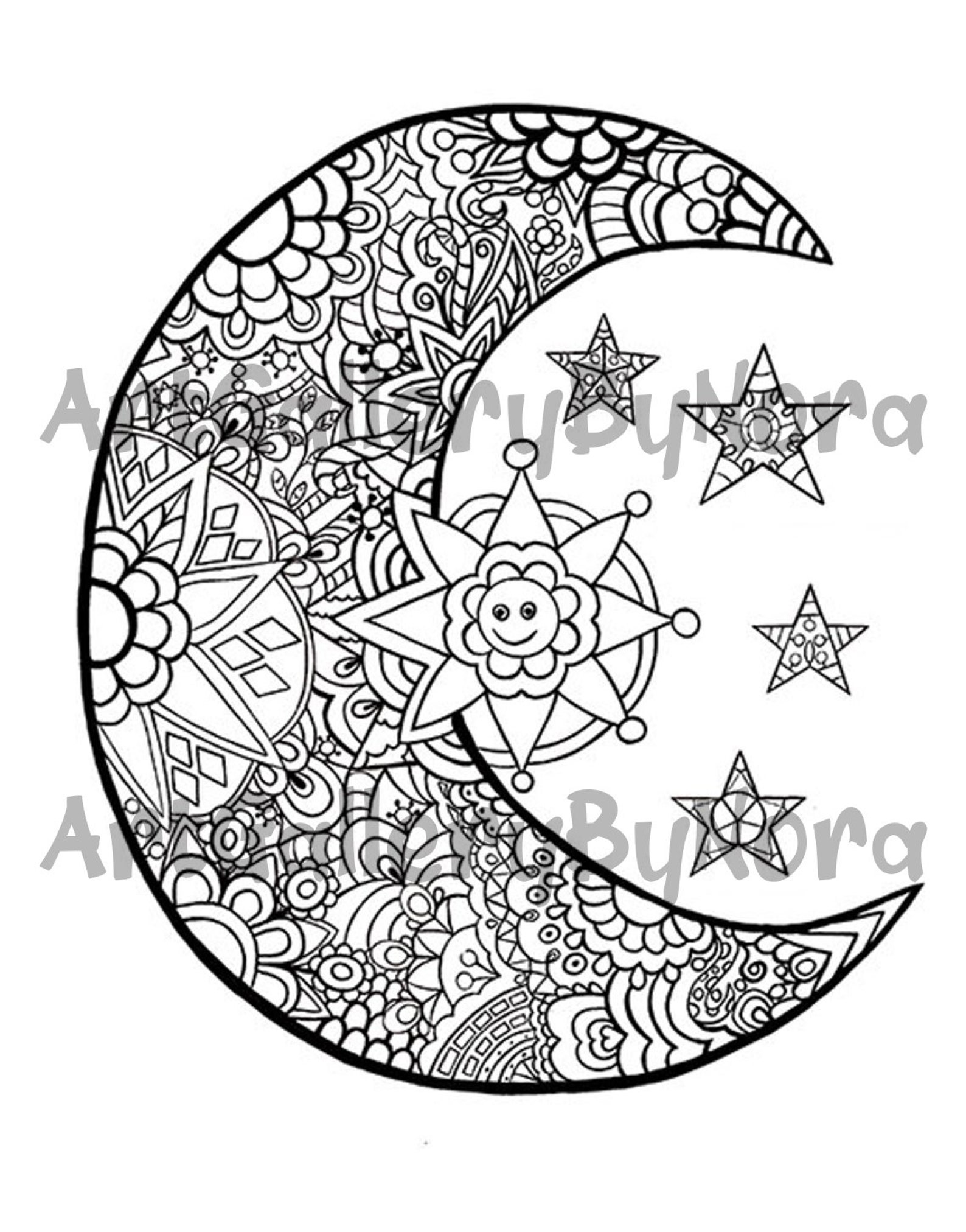 Moon Printable Adult Coloring Page Coloring pages for adults | Etsy