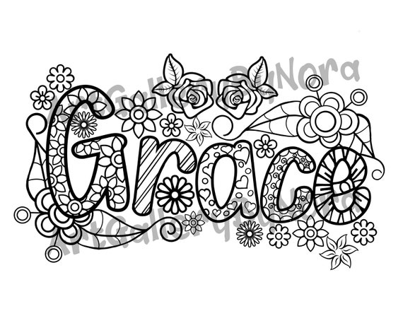 Coloring Pages Grace Coloring for adults Christian Quote | Etsy