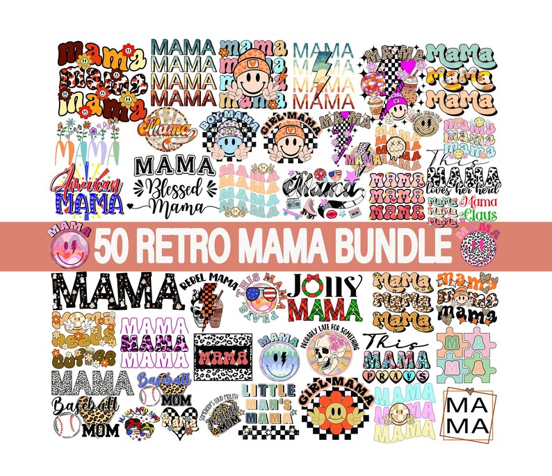 Retro Mama Bundle, Mama Png, Png Bundle, Groovy Mama Png, Shirt Design, Mothers Day Gift Idea, Inspirational Quote Png, Sublimation Bundle image 1