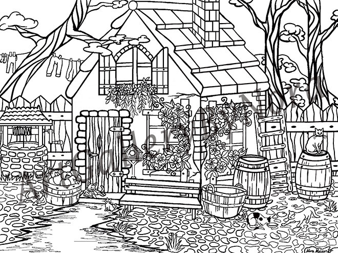 Coloring for adults Cabin House Cottage coloring sheets | Etsy