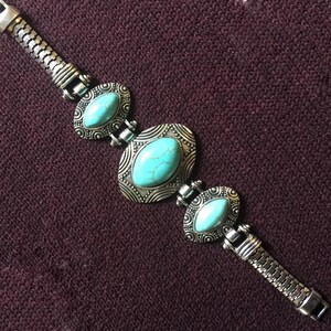 Hardwood turquoise bracelet- mid-century, retro, black silver bracelet LTTQ0001