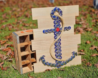 アップサイクルボトルキャップのアンカーアート - 素朴なビーチハウスのインテリア