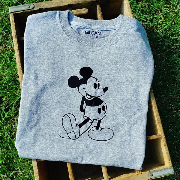 Klassiek Mickey Mouse T-shirt - Familievakantie Terug naar School - Kinderen Volwassen - Vintage Disney Thema Mickey Mouse Silhouet Tee V-hals