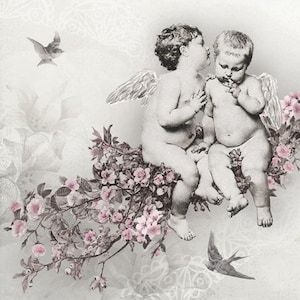 4 Paper Napkins For Decoupage | 4 Decoupage Napkins | Angelic Chic |  Napkin for Decoupage | Paper Serviette | Decoupage Prints |  |