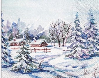 Winter Village Paper Napkins for Decoupage | Set of 4