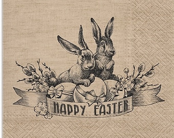 4 Paper Napkins For Decoupage | Decoupage Napkins | Vintage Easter Bunnies |  Napkin for Decoupage | Paper Serviette | Decoupage Prints |