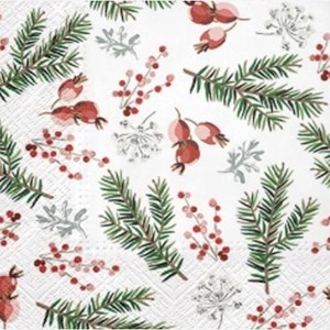 4 Paper Napkins For Decoupage | 4 Decoupage Napkins | Christmas Berries |  Napkin for Decoupage | Paper Serviette | Decoupage Prints |