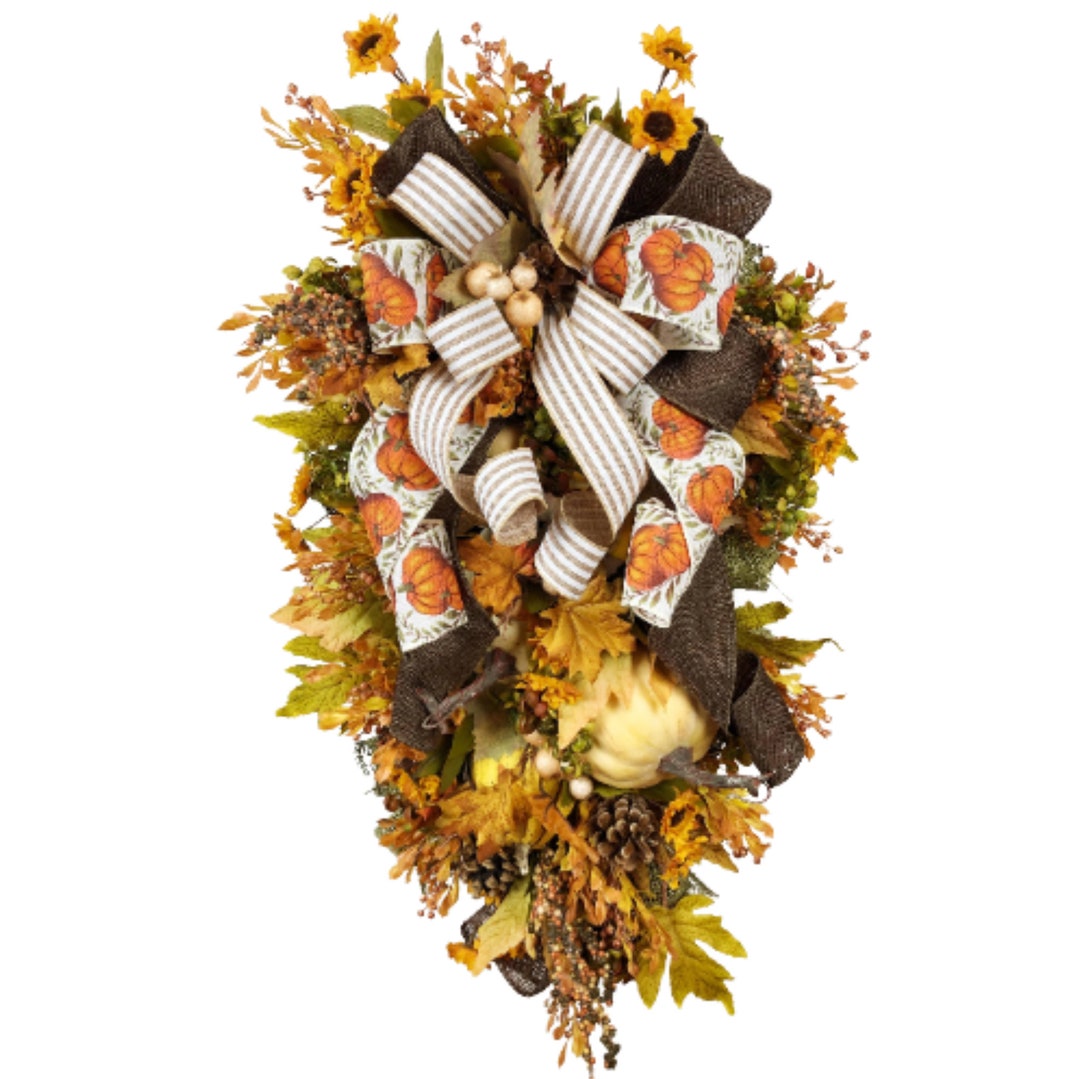 Rustic Pumpkin Fall Door Swag, Farmhouse Harvest Decor - Etsy