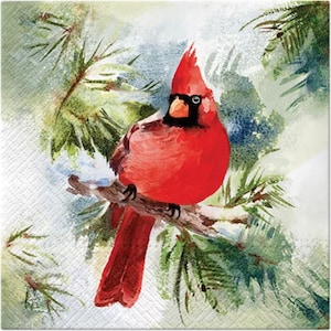 4 Paper Napkins For Decoupage | 4 Decoupage Napkins | Winter Cardinal |  Napkin for Decoupage | Paper Serviette | Decoupage Prints |