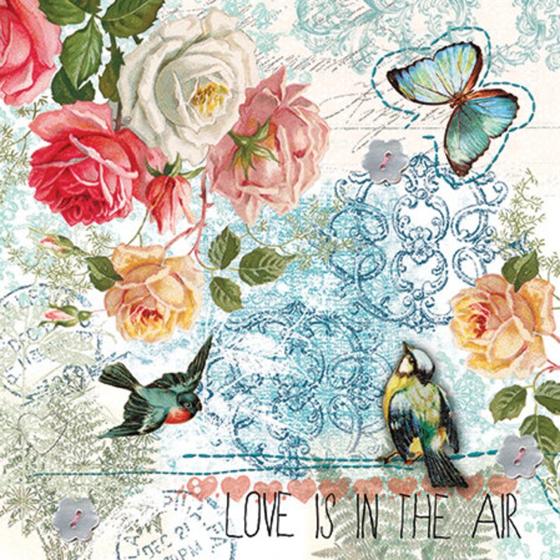 Love Is In The Air 4 Decoupage Napkins | Decoupage Prints Paper Serviette Napkin for Decoupage 4 Paper Napkins For Decoupage