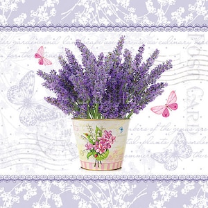 4 Paper Napkins For Decoupage | 4 Decoupage Napkins | Flowering Lavender |  Napkin for Decoupage | Paper Serviette | Decoupage Prints |  |