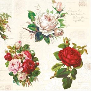 4 Paper Napkins For Decoupage | 4 Decoupage Napkins | English Roses |  Napkin for Decoupage | Paper Serviette | Decoupage Prints |