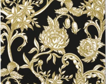 Servilletas de papel con diseño floral para decoupage / Flores sobre fondo negro, juego de 4
