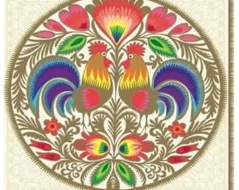 Lowicz Rooster Paper Napkins | Polish Folk Art Decoupage (Set of 4)