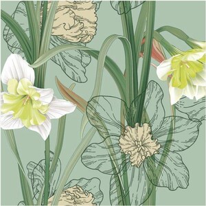 4 Paper Napkins For Decoupage | 4 Decoupage Napkins | Daffodils On Sage |  Napkin for Decoupage | Paper Serviette | Decoupage Prints |