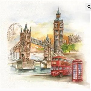 4 guardanapos de papel para decoupage | Guardanapos Decoupage | cartão postal de Londres | Guardanapo para Decoupage | Guardanapo de papel | Estampas em decoupage |